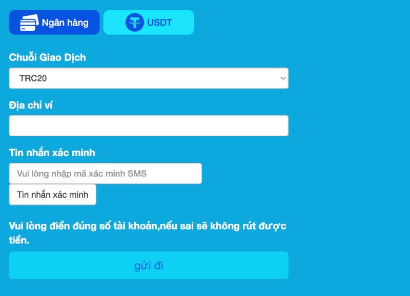 Rut Tien Qua USDT Tether